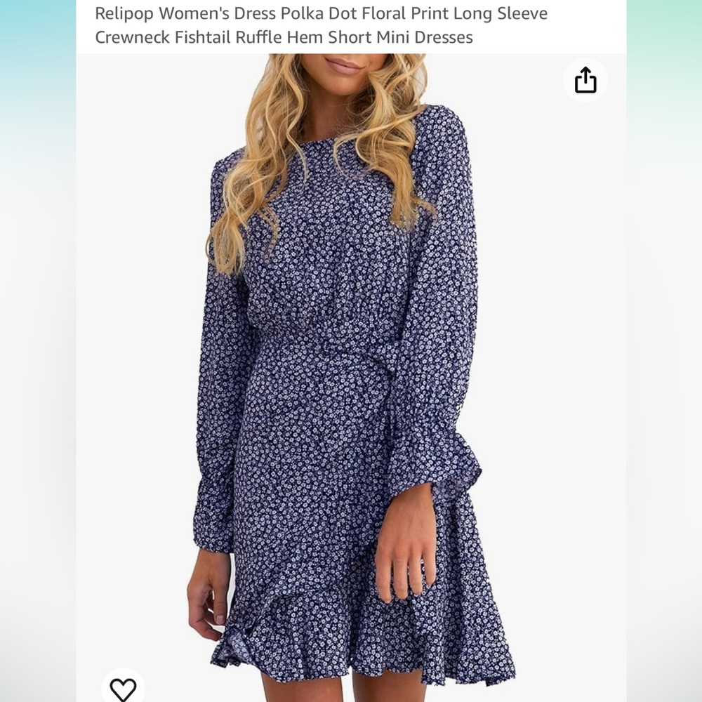 Relipop Dress Polka Dot Floral Print Long Sleeve Crewneck Ruffle Hem Mini Dress